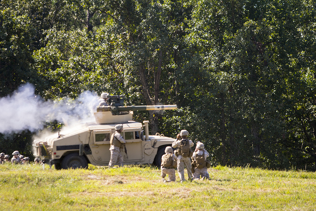 Combined anti-armor team fires TOW missile Combined anti-armor team marines fire a Humvee mounted TOW missile at Fort Pickett, VA for pre-deployment training