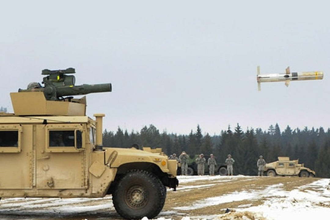 M1167-3 TOW Missile right after being fired from a launcher mounted on top of the M1167 Humvee