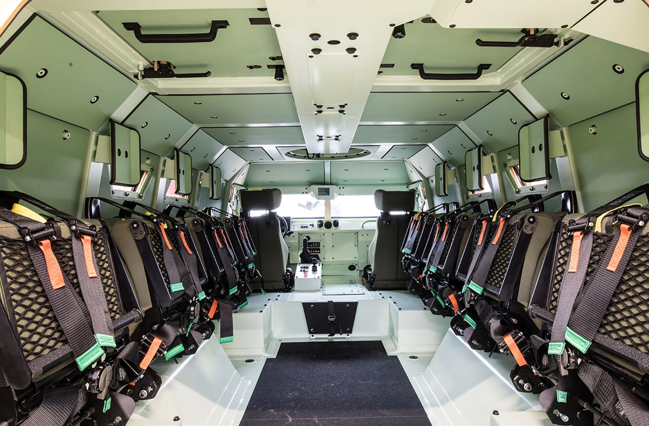 bastion-gallery-2 Interior shot of the AM General Bastion; a 12-ton armored troop transport vehicle