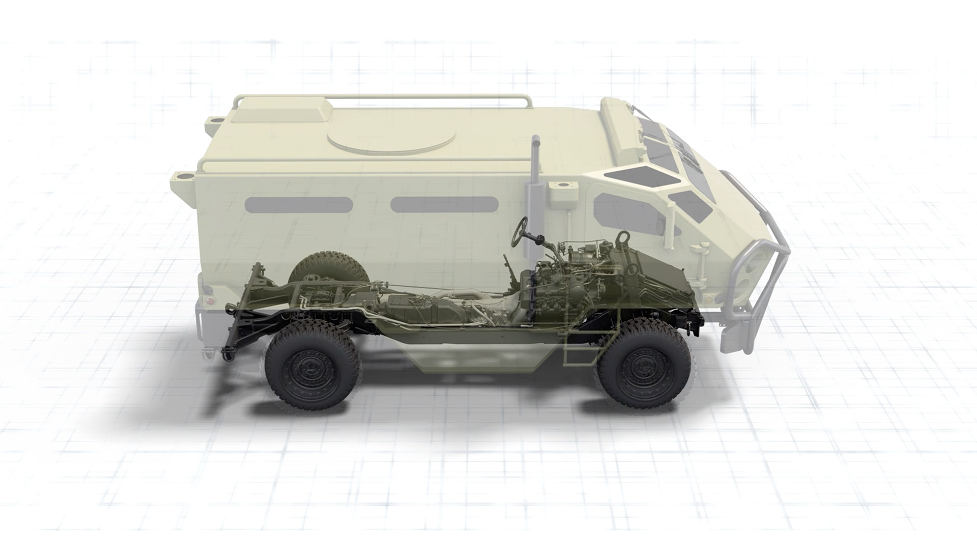 X-ray view of the 13 series chassis produced by AM General